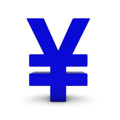 Blue Yen Symbol Isolated on White with Shadows 3D Illustration