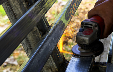 sparks while cutting steel.