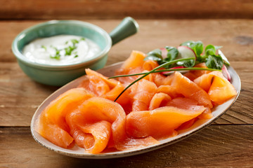 Healthy slices of smoked salmon fillet