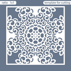 Template square greeting cards laser cut. Suitable for wedding invitations. Template greeting card for cutting plotter. Openwork lattice cut by laser cutting. Vector illustrations.