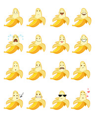 Sixteen banana emojis