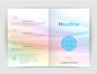 Fototapeta premium Vector two-fold brochure design template with abstract blue wavy background
