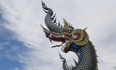 Fototapeta na wymiar King of Naga, Thai Dragon, temple in thailand background