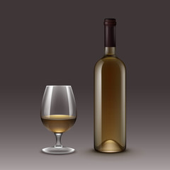 Vector Set of Wine Bottles and Glasses Isolated on Background