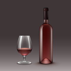 Vector Set of Wine Bottles and Glasses Isolated on Background