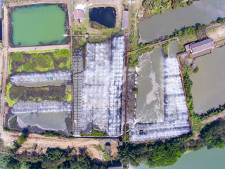 Aerial view of cooling system and Water treatment plants. Industrial Landscape. Sugar Factory.