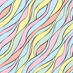 Seamless pattern with hand drawn doodle waves. For textile, background, wrapping paper, surface design. Abstract wavy drawings