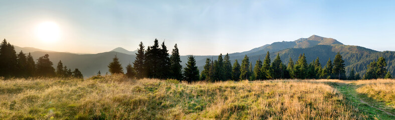 Panorama of sunset in the mountains