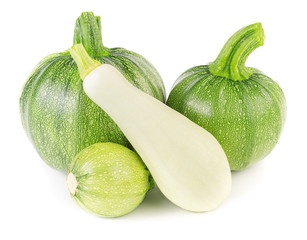 Homegrown courgettes isolated on white