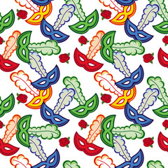 Seamless pattern with carnival masks. Raster clip art.
