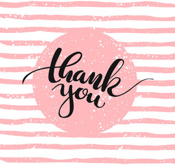Thank you lettering for greeting card.  Vector illustration
