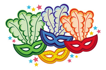 Color carnival masks. Raster clip art.