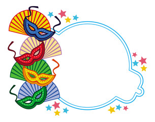 Color frame with carnival masks. Raster clip art.