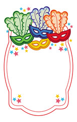 Color frame with carnival masks. Raster clip art.