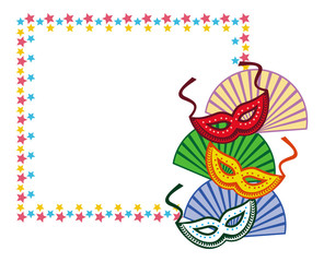 Color frame with carnival masks. Raster clip art.