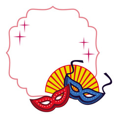 Color frame with carnival masks. Raster clip art.