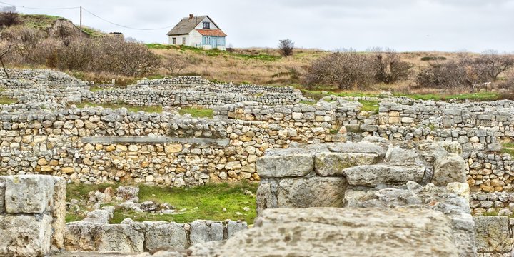 Ruins is in Chersonese Taurica, Sevastopol, Crimea.