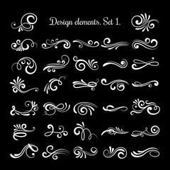 Vector line vintage scroll items for ornate design. Flourish retro lined divider