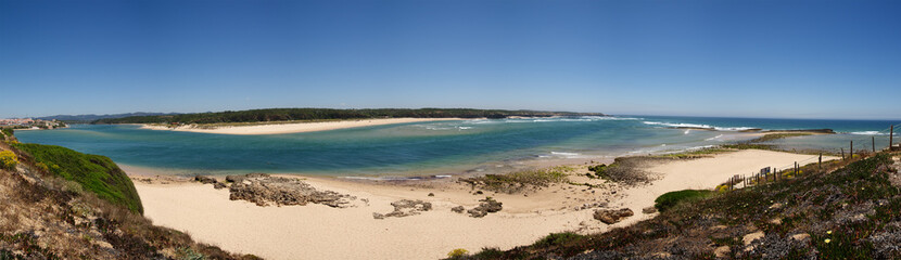 Fototapeta na wymiar Vila Nova de Milfontes beach and Mira river mouth panorama
