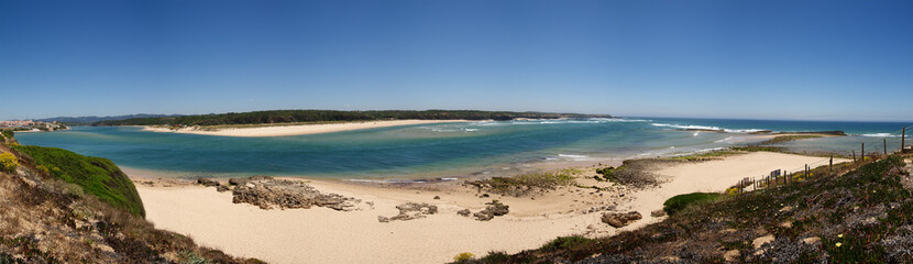 Vila Nova de Milfontes beach and Mira river mouth panorama