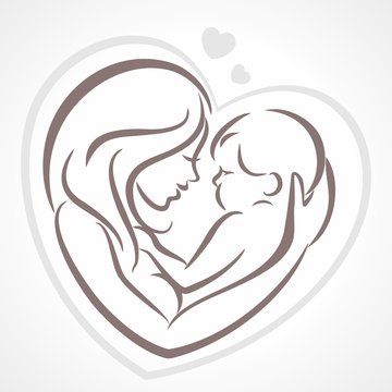 Mother loving her baby, stylized vector