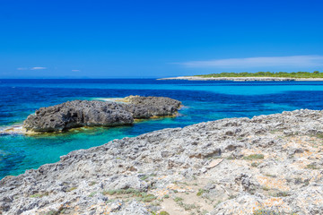 Menorca island coast view on Mediterranean Sea.