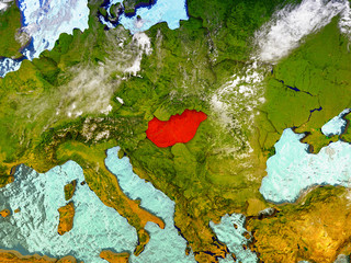 Hungary on illustrated globe