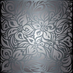 Silver shiny floral luxury vintage wallpaper background