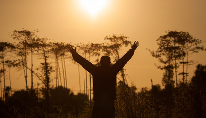 Man arms raised sky