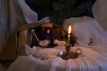 The christmas tale with a nativity scene in Waldorf kindergarten
