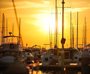 Yacht marina silhouette.    