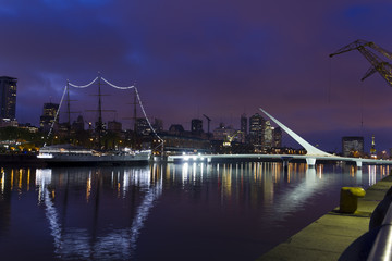 Buenos Aires, Argentina. Puerto Madero by night. it's a district at Buenos Aires, occupying a portion of the R&iacute;o de la Plata riverbank and representing the latest architectural trends in Buenos Aires