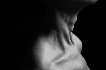 Black and white photography, intense female neck