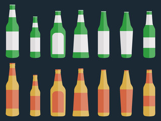 Set of bottles of beer in a flat style. Vector illustration