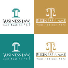 business law logo Column/ Law office logo with greece column and scales. The judge, Law firm logo template, lawyer set of vintage labels.