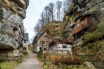 Verlassenes Dorf am Rande des Elbsandsteingebirge in der sächsischen Schweiz in Deutschland