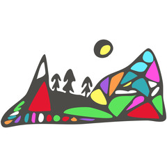 Flat illustration drawn by hand. Colorful forest