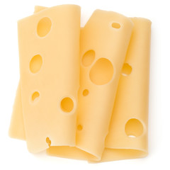 three Cheese slices isolated on white background