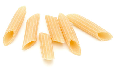 Italian pasta isolated on white background. Pennoni. Penne rigate.