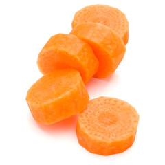 Chopped carrot slices isolated on white background cutout