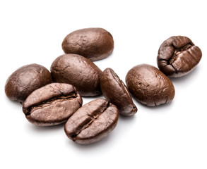roasted coffee beans isolated in white background cutout