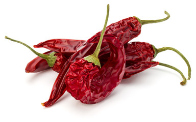 Dried red chili or chilli cayenne pepper isolated on white  background cutout © Natika