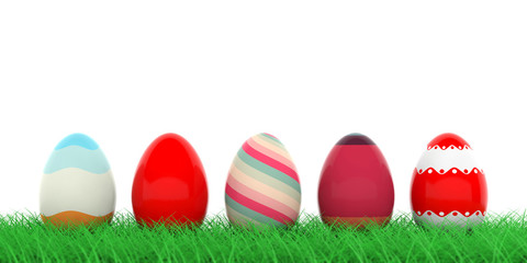 Easter eggs on grass. 3d illustration