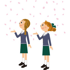 桜と女生徒