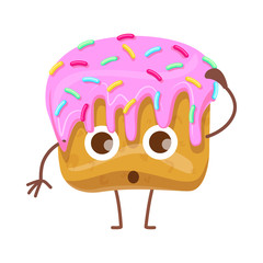 Cupcake with Topping. Confused Cartoon Character
