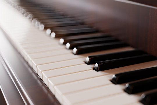 Piano Keyboard Closeup. Music Background Concept 3d Illustration