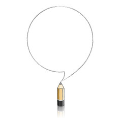 Wooden Lead Pencil Drawing Round Speech Balloon