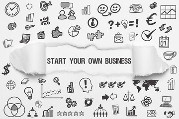 Start your own Business / weißes Papier mit Symbole