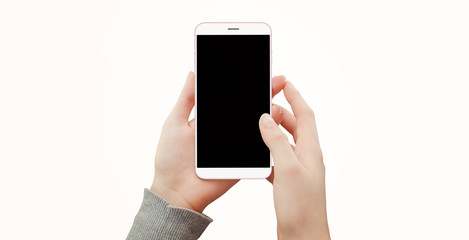 Isolated modern smartphone in female hand