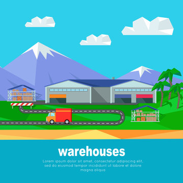 Warehouses in the Mountains Banner. Lorry Track